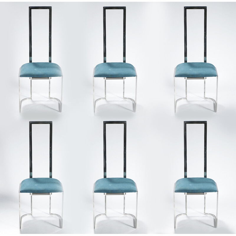 Set of 6 vintage chairs in metal and plexiglass, Italy 1970