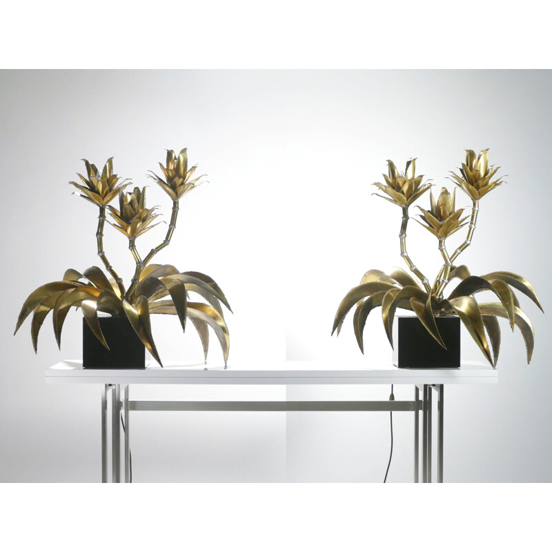 Pair of vintage brass lamps by Jansen, 1970
