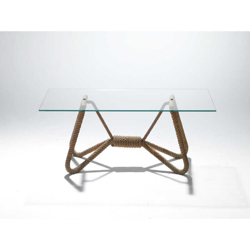 Glass and brass rope coffee table by Adrien Audoux et Frida Minet - 1960s