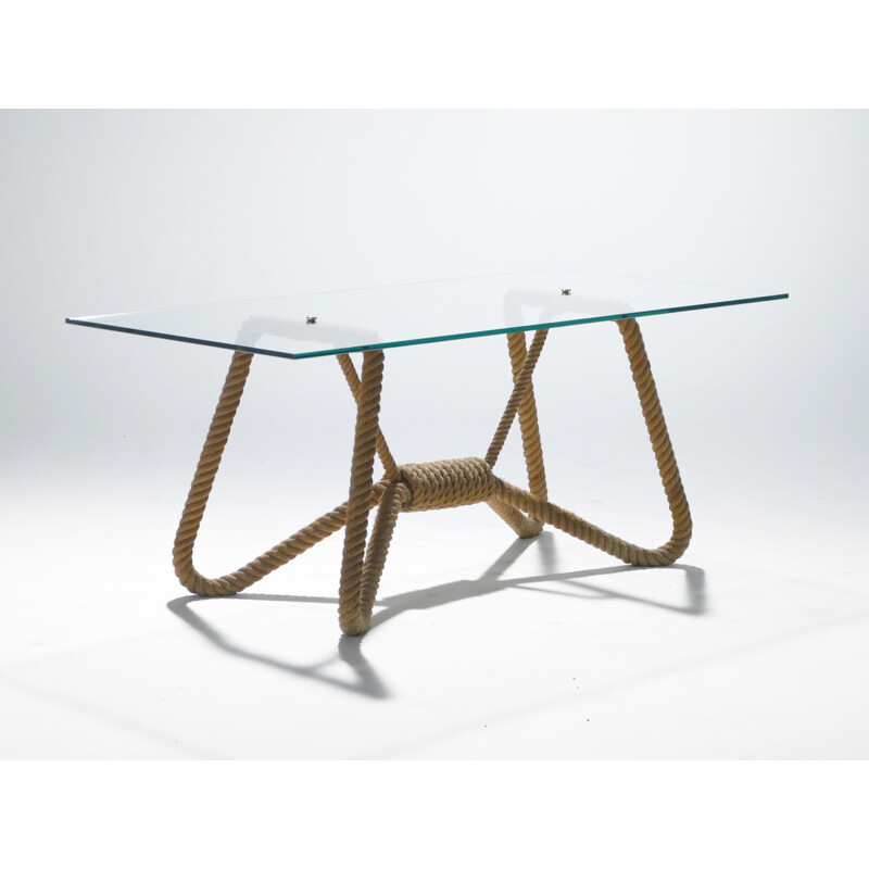 Glass and brass rope coffee table by Adrien Audoux et Frida Minet - 1960s