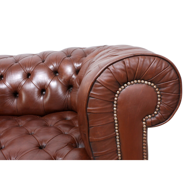 Canapé Chesterfield vintage en cuir marron - 1960