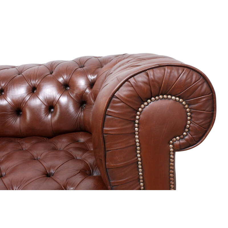 Chesterfield vintage brown leather sofa - 1960s