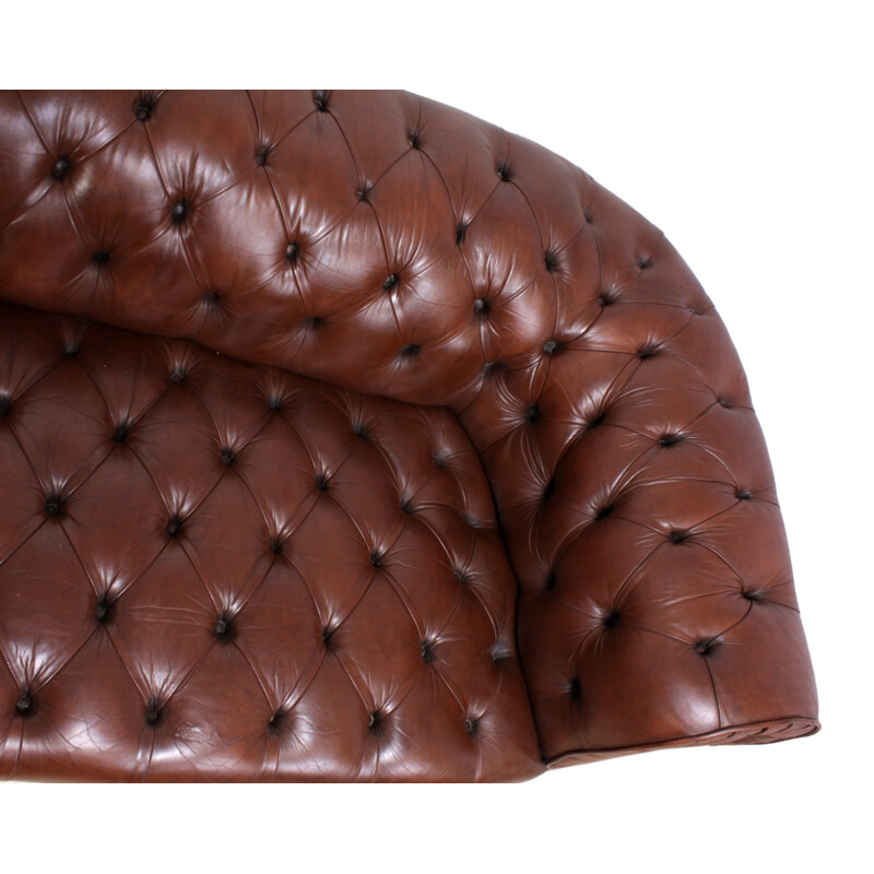 Chesterfield vintage brown leather sofa - 1960s