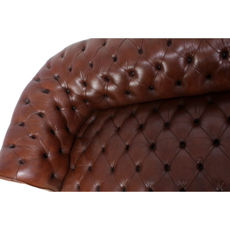 Chesterfield vintage brown leather sofa - 1960s