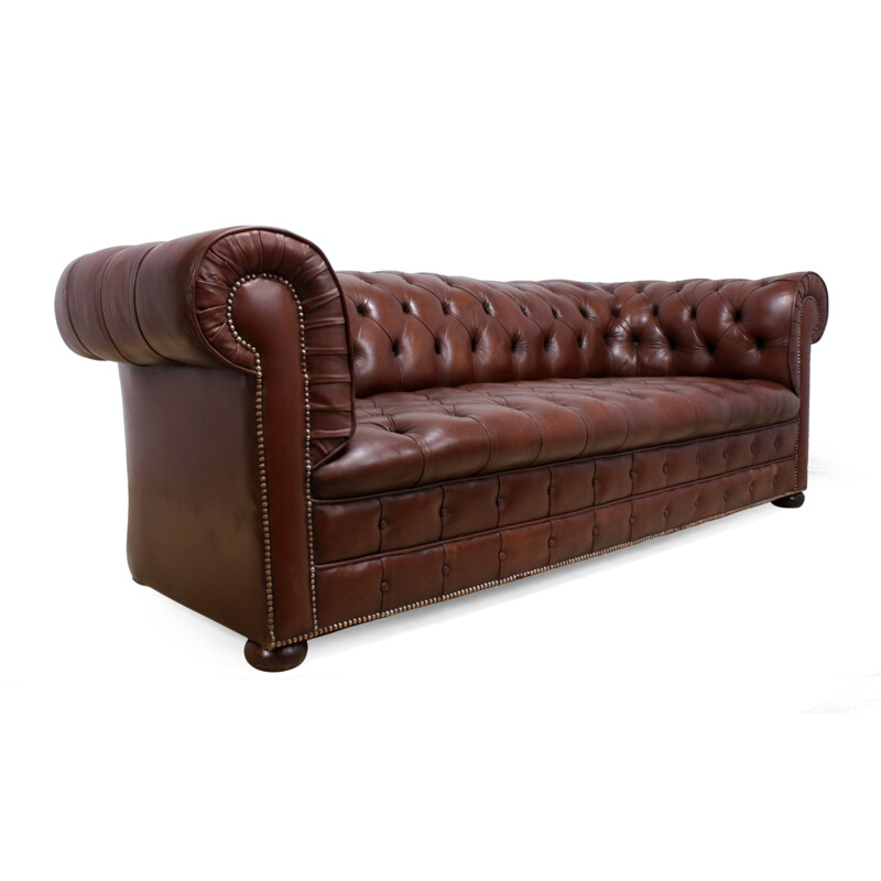 Chesterfield vintage brown leather sofa - 1960s