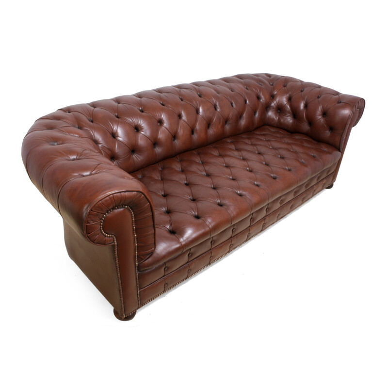 Chesterfield vintage brown leather sofa - 1960s