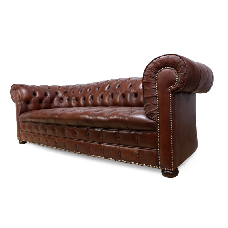 Chesterfield vintage brown leather sofa - 1960s