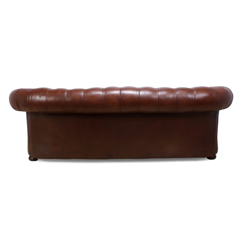 Chesterfield vintage brown leather sofa - 1960s