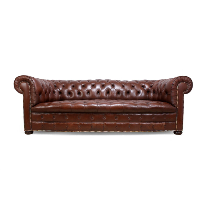 Chesterfield vintage brown leather sofa - 1960s