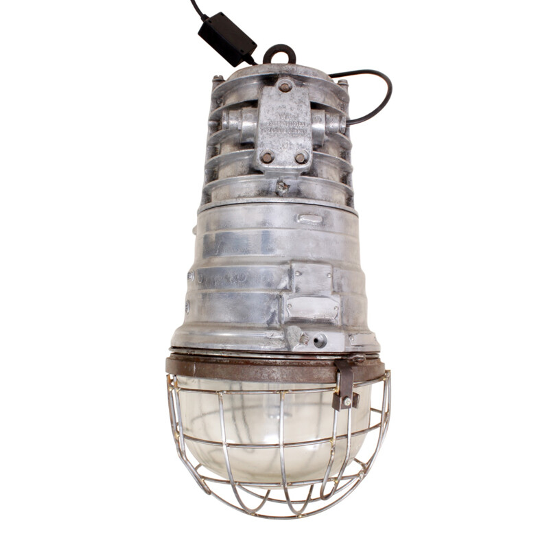 Industrial warehouse light in polished aluminium - 1950s