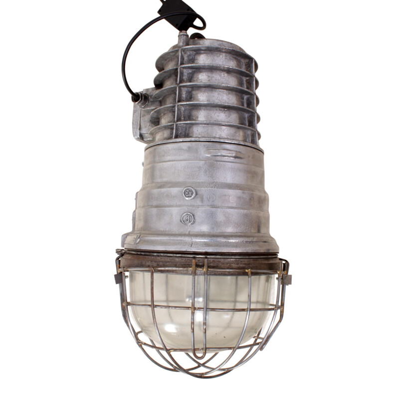 Industrial warehouse light in polished aluminium - 1950s