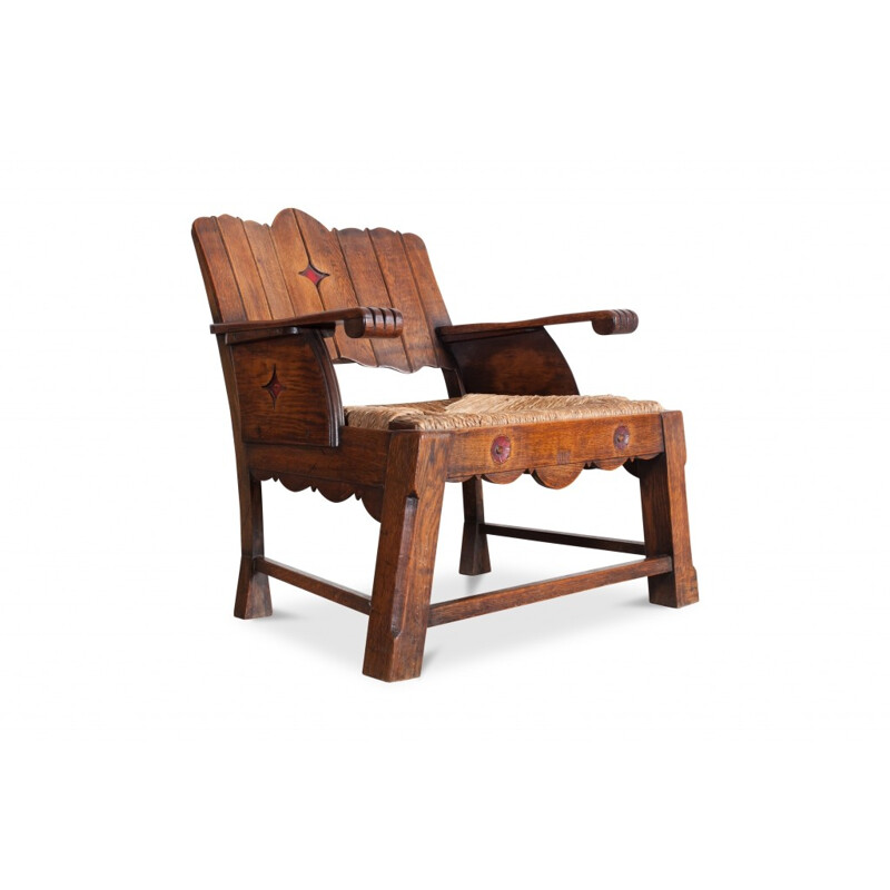 Vintage sculptural lounge armchair in wood - 1930s