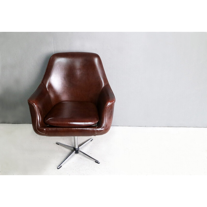 Suite de 3 fauteuils vintage en vynil marron - 1960