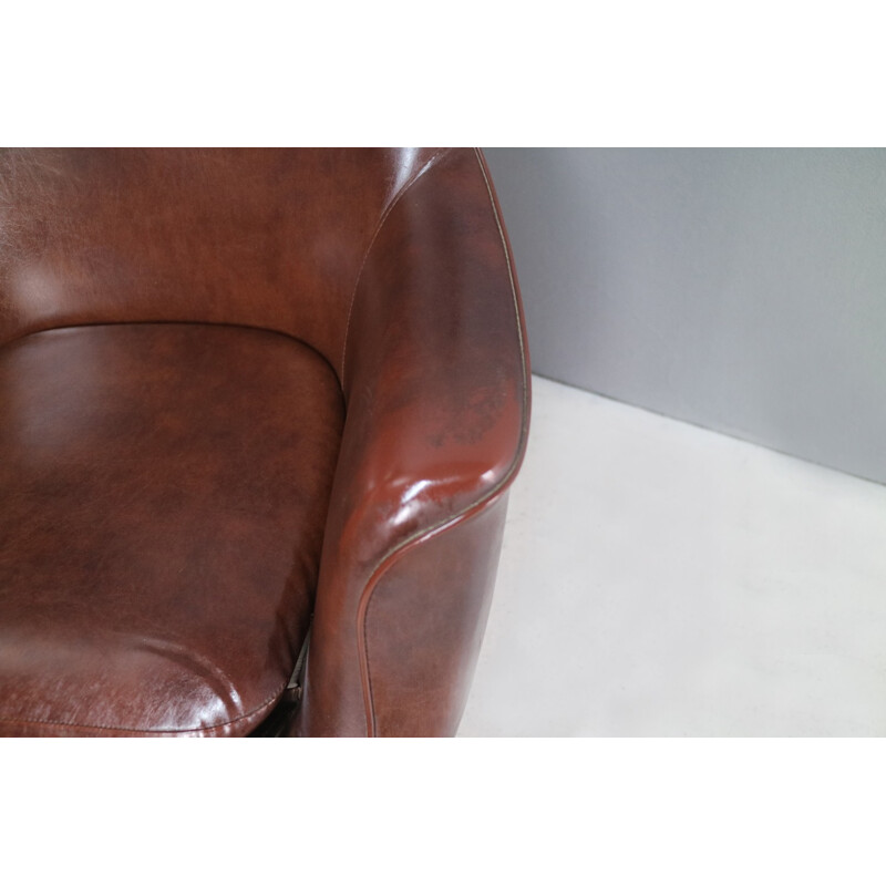 Set of 3 vintage armchairs in brown vynil - 1960s