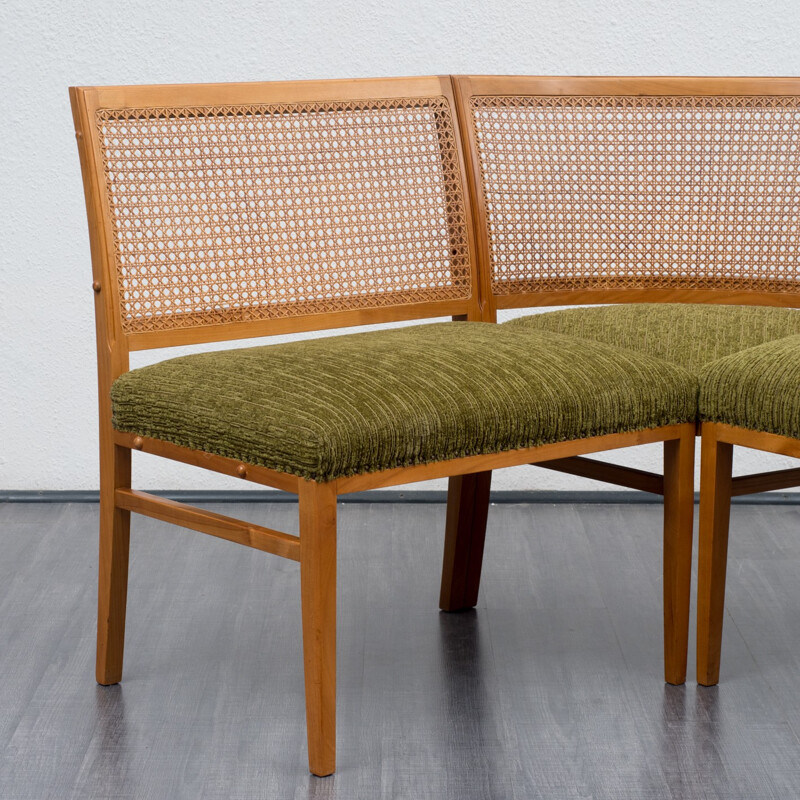 Corner bench in cherrywood with bast backrest - 1950s