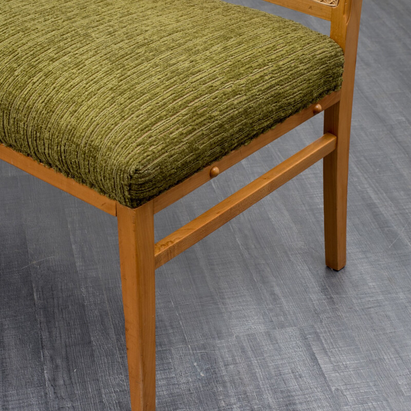 Corner bench in cherrywood with bast backrest - 1950s