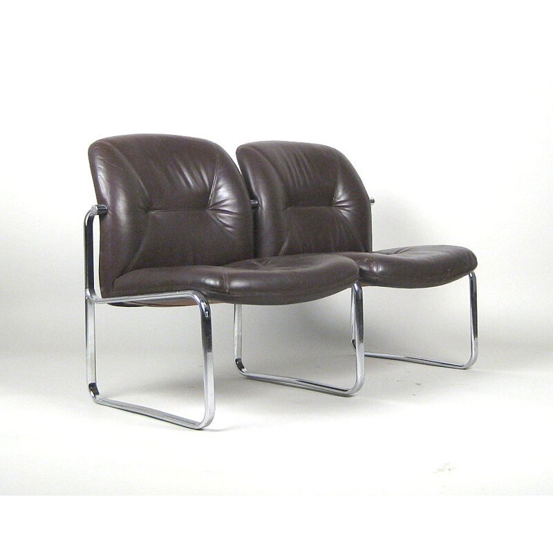 2 seater sofa in leather and chrome - 1960