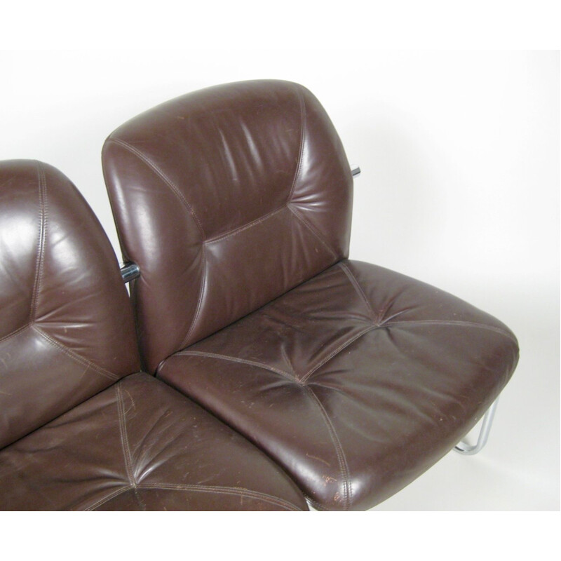 2 seater sofa in leather and chrome - 1960