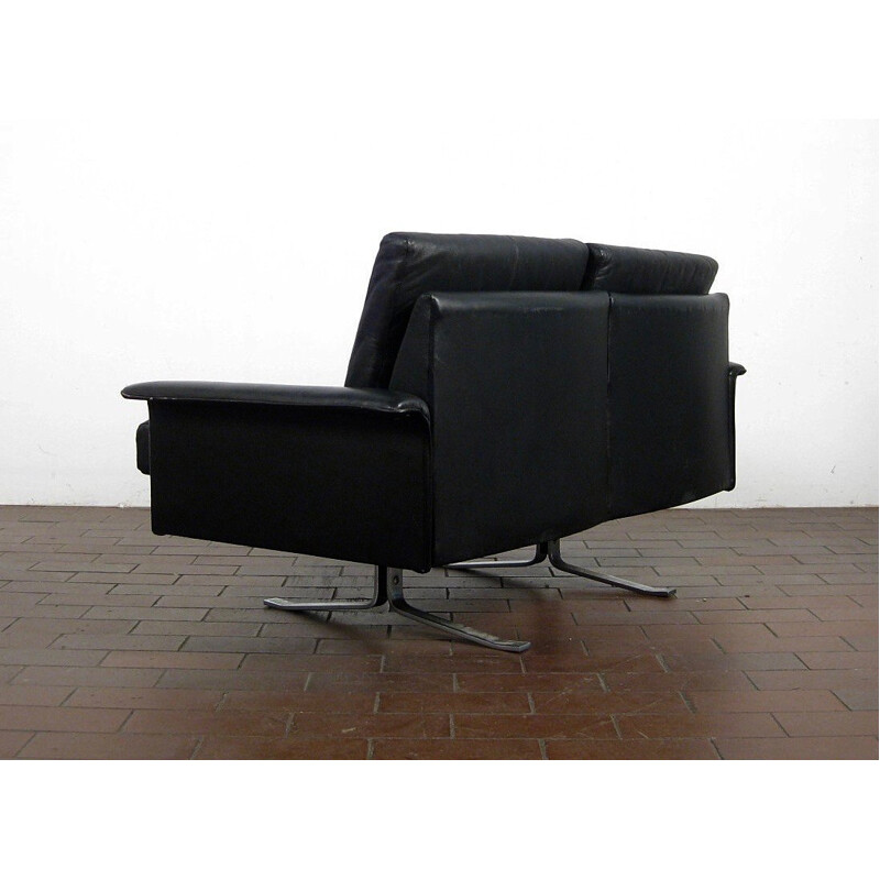Mid-century Black leather and chrome sofa - 1950s