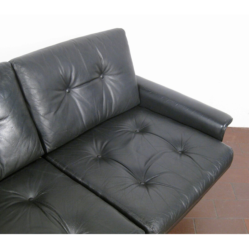 Mid-century Black leather and chrome sofa - 1950s