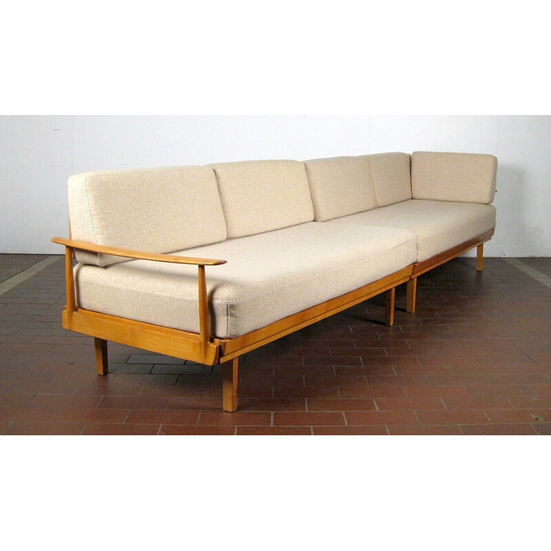 5 seater vintage wooden sofa with Scandinavian design - 1950s