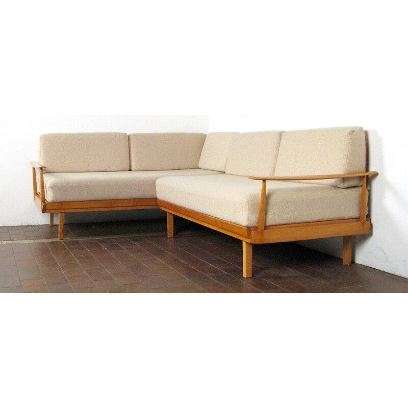 Canapé 5 places vintage en bois au design scandinave - 1950