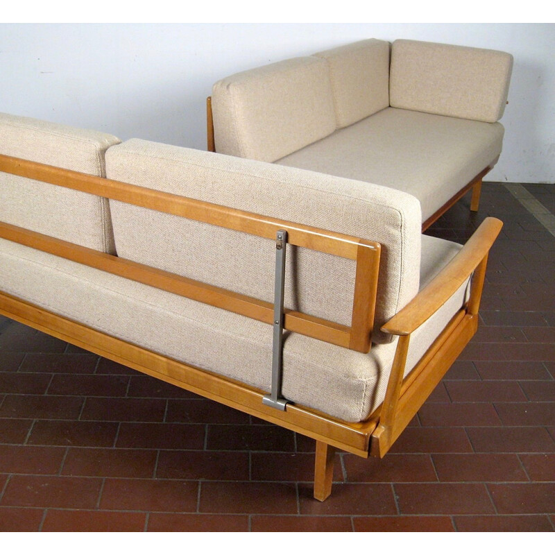 Canapé 5 places vintage en bois au design scandinave - 1950