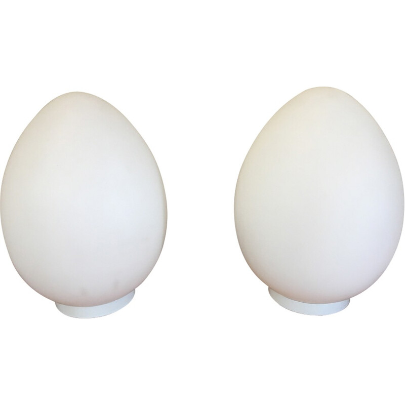 Pair of vintage egg lamps in opaline - 1980s