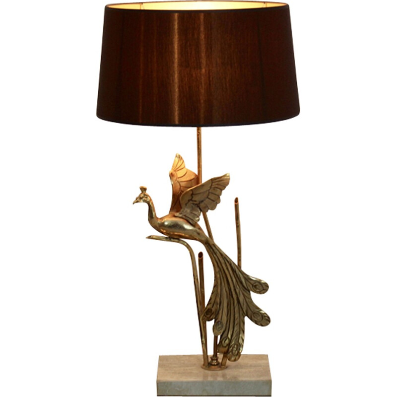 Lampe de table avec sculpture en métal doré - 1970