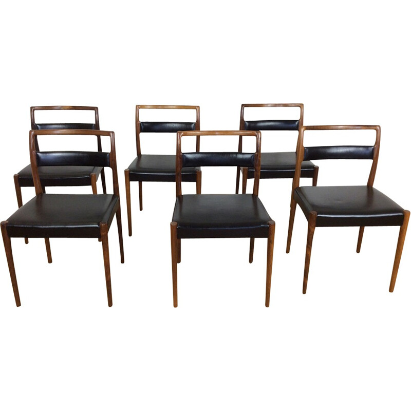 Suite de 6 chaises à repas vintage en palissandre - 1960