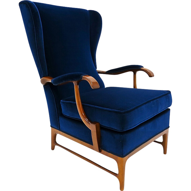 Vintage armchair in walnut and velvet by Paolo Buffa - 1950s