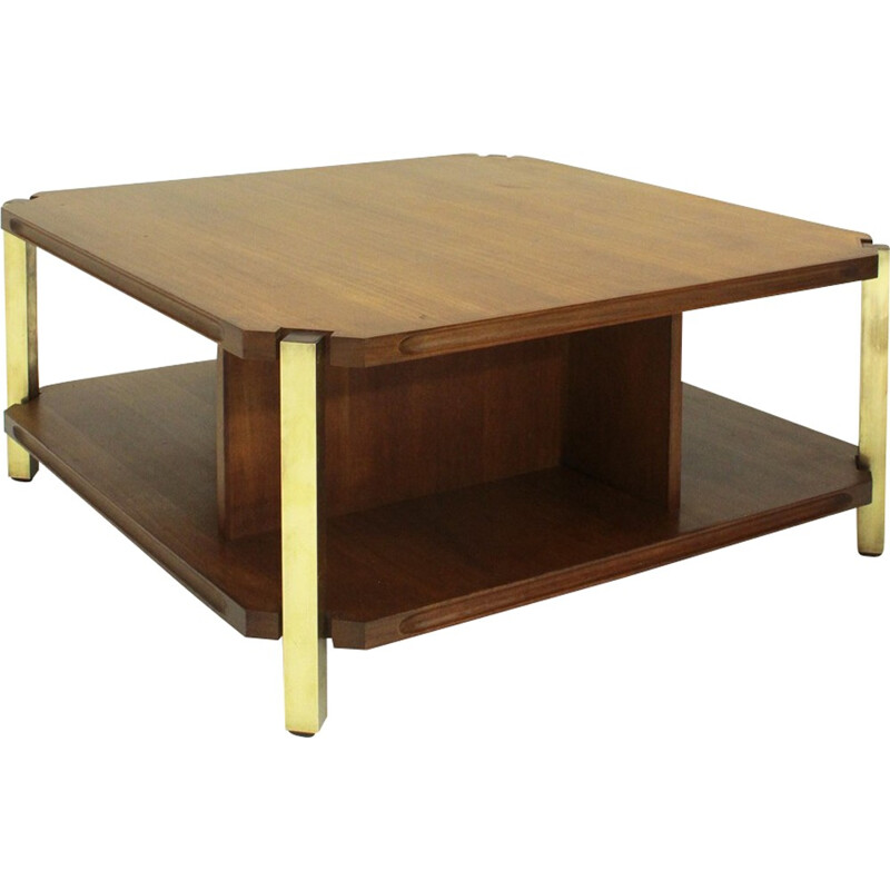 Italian teak coffee table with brass legs - 1960s