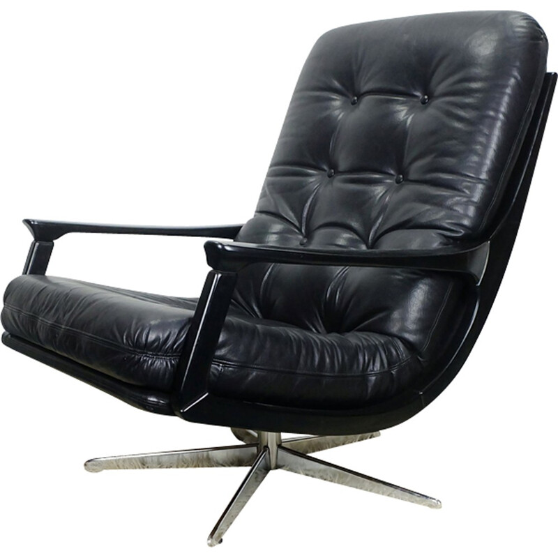 Lounge Armchair Leather Swivel - 1960s