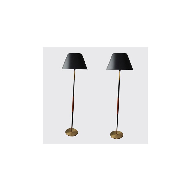 Pair of danish floor lamp in teak and brass - 1960s