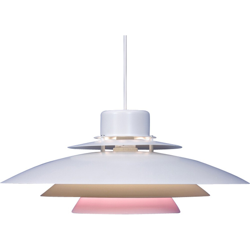 Suspension vintage danoise en blanc avec accent pink lilac par Form Light - 1960