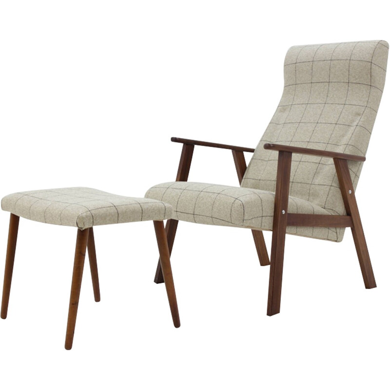 Vintage Scandinavian Teak Lounge Chair With Stool - 1960s