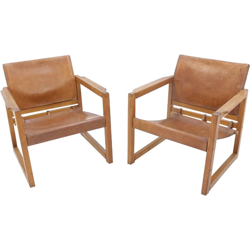 Pair of Vintage Leather Safari Chairs Designed by Karin Mobring - 1970s.