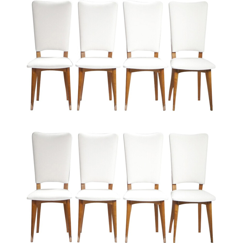 Set de 8 chaises vintages scandinaves en teck retapissées - 1960