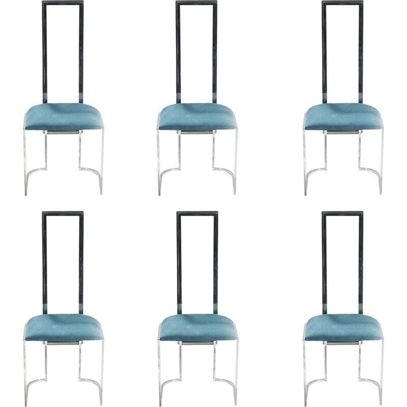 Set of 6 vintage chairs in metal and plexiglass, Italy 1970