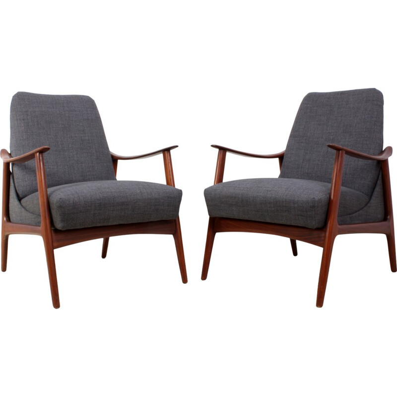 Pair of vintage teak armchairs danish - 1960s