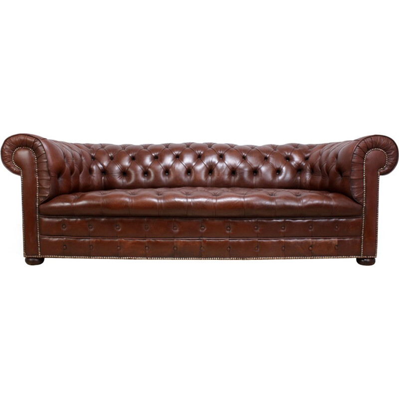 Chesterfield vintage brown leather sofa - 1960s