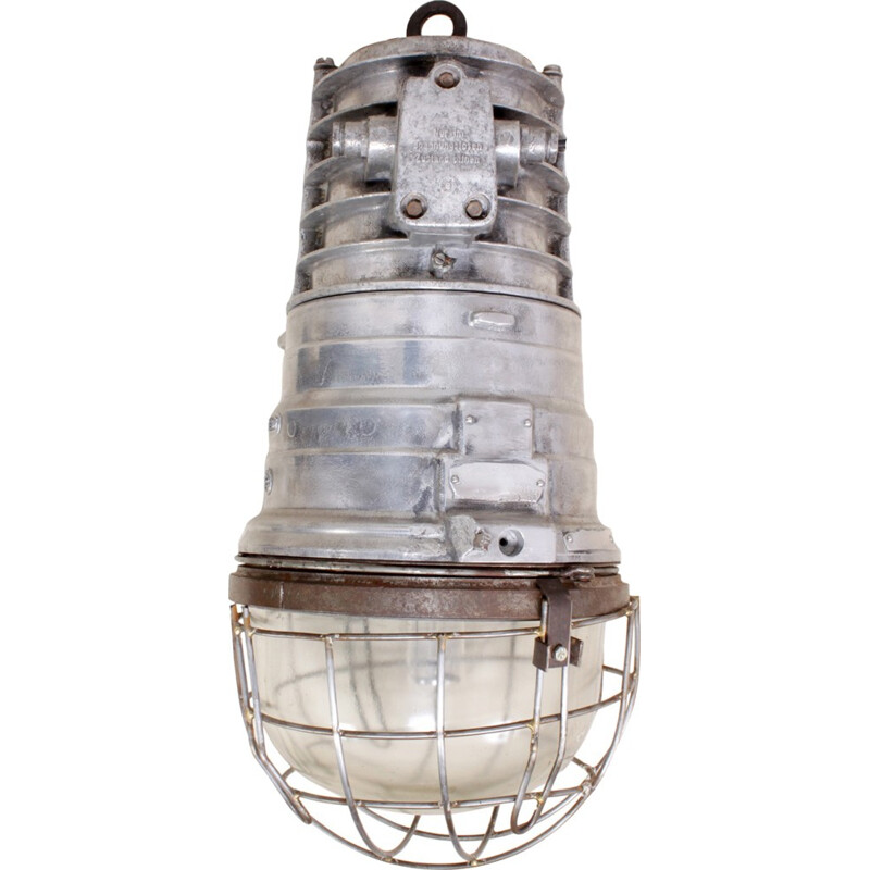 Industrial warehouse light in polished aluminium - 1950s