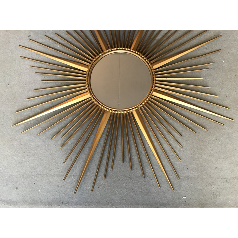 Grand miroir vintage en métal doré de Chaty Vallauris - 1960