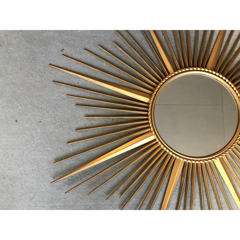 Grand miroir vintage en métal doré de Chaty Vallauris - 1960