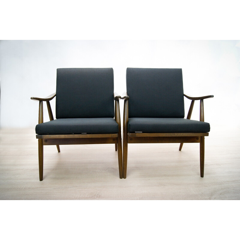 Pair of czech vintage black armchairs by Ton - 1960s