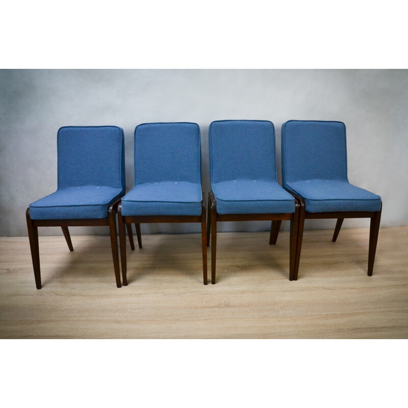 Set of 4 dining blue chairs by Józef Marian Chierowsk - 1960s