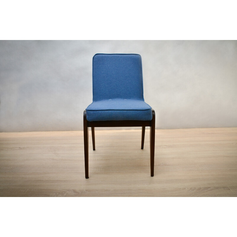 Suite de 4 chaises à repas bleues par Józef Marian Chierowski - 1960