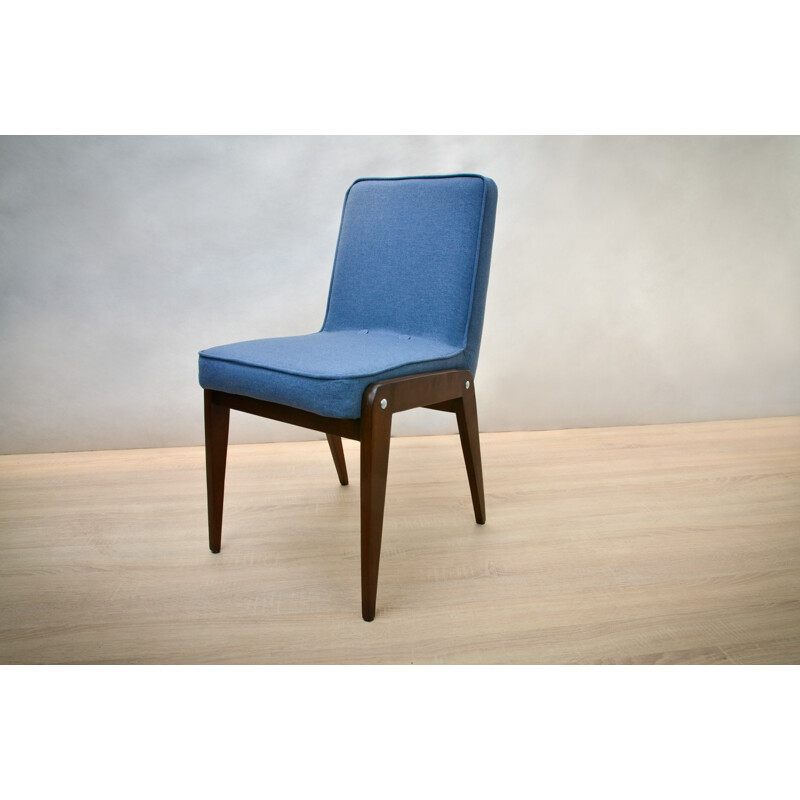 Suite de 4 chaises à repas bleues par Józef Marian Chierowski - 1960