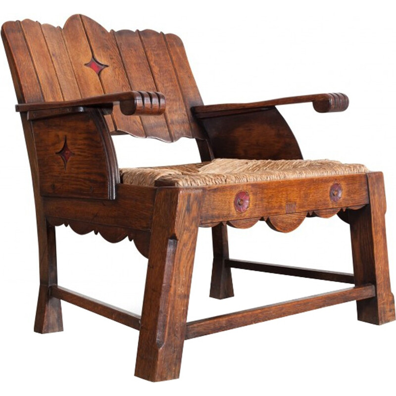 Vintage sculptural lounge armchair in wood - 1930s
