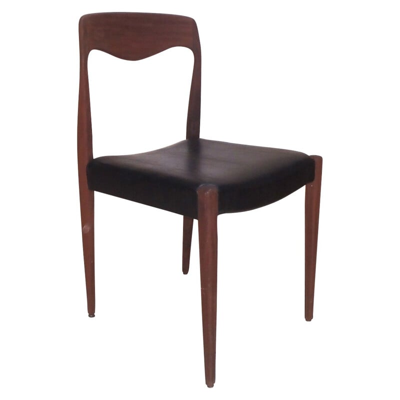 Suite de 8 chaises scandinaves en teck et simili cuir - 1950
